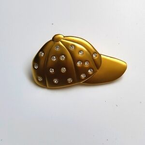 Vintage Signed PARK LANE Gold Tone Jewel Rhinestone Ball Cap Brooch Pin NEW